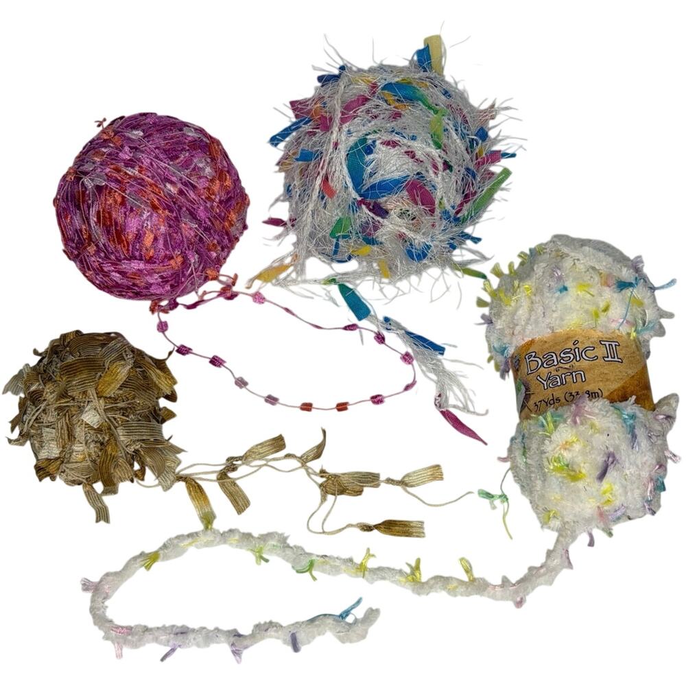 Mixed Lot of Fun Yarn 8 Oz Novelty Eyelash Flag Crochet Knit Craft DIY Gift